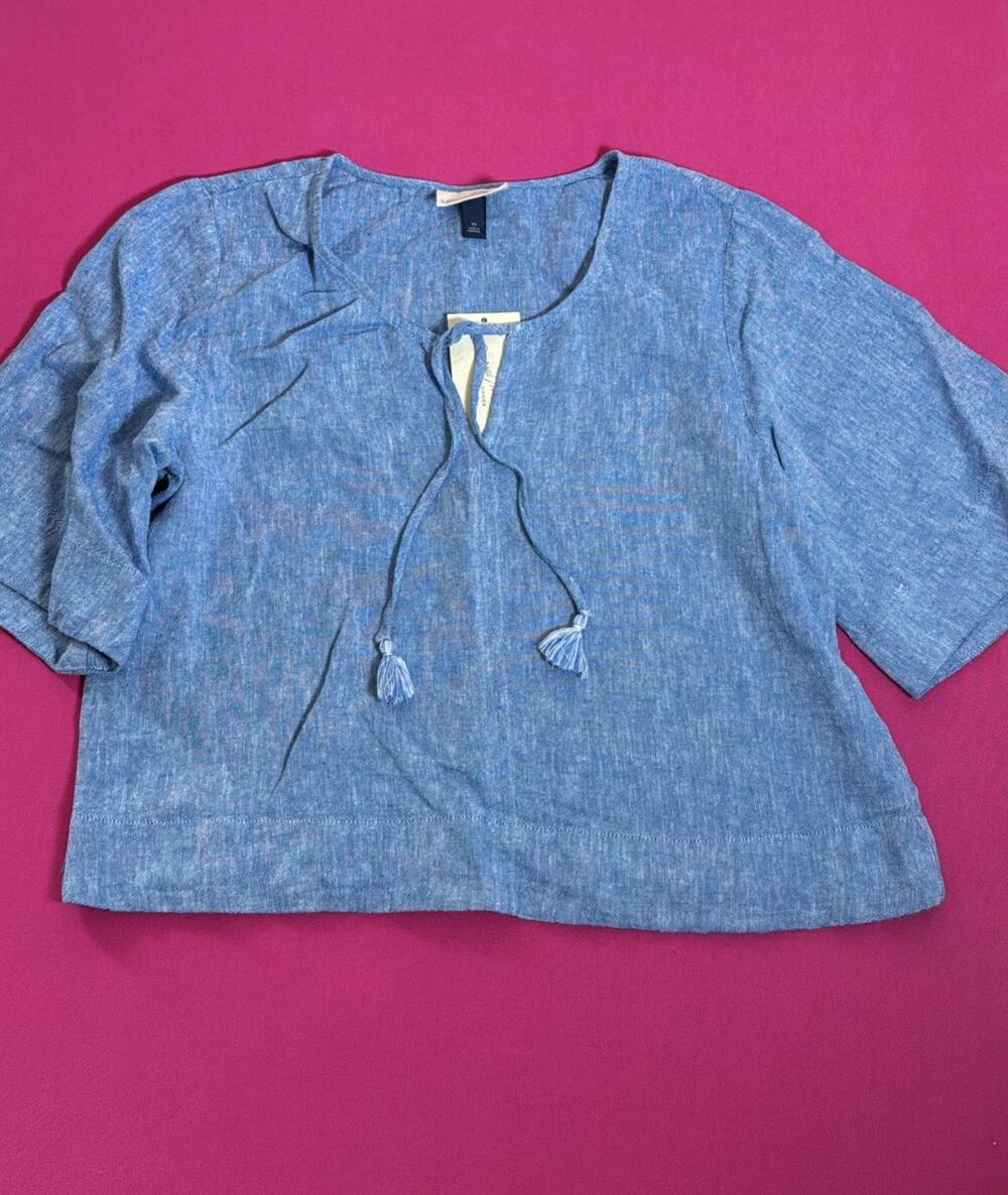 Universal Thread Blue Chambray Tassel Top SIze XS Boho Peasant Blouse New